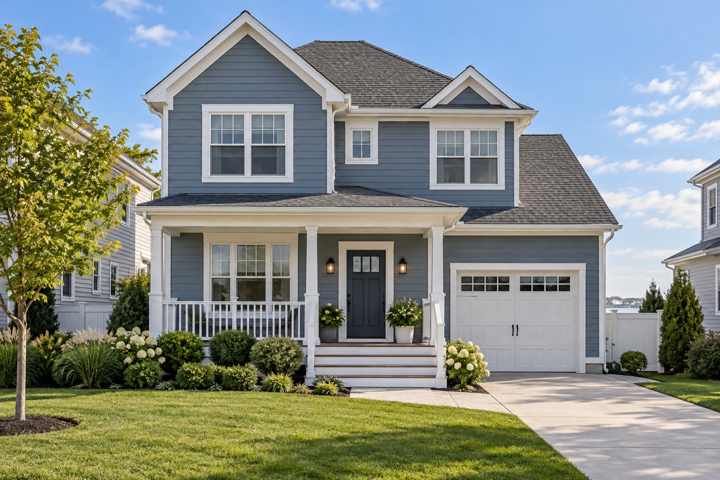 AI-generated blue-gray house illustration